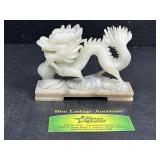 Carved Jade Style Dragon Sculpture on Base