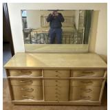 Mid-Century Blonde Dresser & Mirror