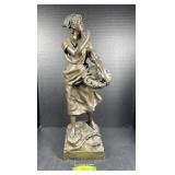 22" Bronze Tone Woman w/ Basket of Fish