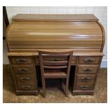 Wooden Roll Top Desk with Chair