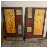 2 Floral Artwork Panels with Geometric Accents