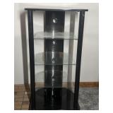 Pressed wood shelf with glass inserts