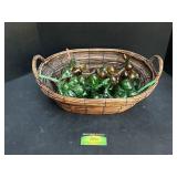 Basket of Vintage Glass Fruit Decor