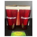 Four red Snap On glass cups