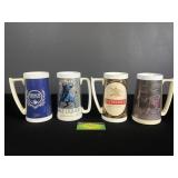 Plastic Budweiser and Schlitz steins