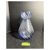 Glass Vase with Blue Spiral Design