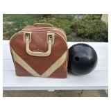 Bowling ball, bag, and shoes