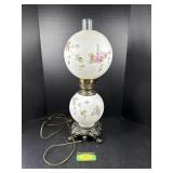 Floral Hurricane Lamp With Metal Base