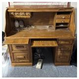 Oak Roll-Top Desk With Storage Features