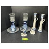 Blue and White Candle Stick Holders and Decor