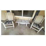 Outdoor White Log Rockers & Table Set