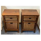 2 Wood Side Tables With Wicker Drawers
