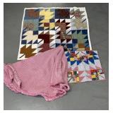 Patchwork Quilts & Pink Woven Blanket