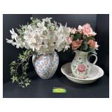 Rose Pattern Pitcher, Basin, and Vase
