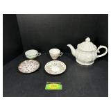 Tea Pot, Cups, and Plates