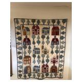 Handmade Quilt with Applique Houses & Trees