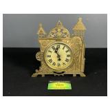Antique Ornate Brass & Wood Clock