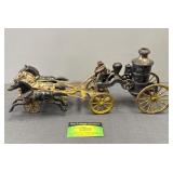 Antique Cast Iron 3-Horse Fire Pumper Wagon