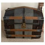 Camelback Trunk with Metal & Wood Bands