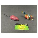 Tin Wind Up Duck and Mouse Toys