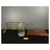 Gold Bathroom Shelf, Large Decorative Jar, and