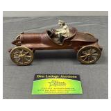 Antique Cast Iron Open-Seat Racer Car w/ Driver