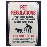 Pet Regulations metal sign
