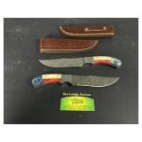 Damascus Knives with Leather Sheaths