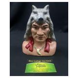 Cast Iron Native American Figurine with Wolf Head