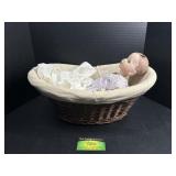 Antique Ceramic Baby Doll and Crib
