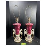 2 Vintage Swan Motif Ceramic Lamps