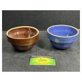 2 Small Brown and Blue Stoneware Bowls