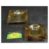 2 Amber Glass Ashtrays