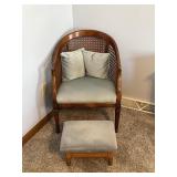 Wooden Cane-Back Chair & Ottoman