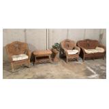 Outdoor Wicker Loveseat, Chairs, Table