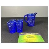 Cobalt Glass Pitcher and cup set