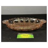 Pink Depression glass split dish