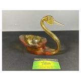 Amberina glass swan Dish