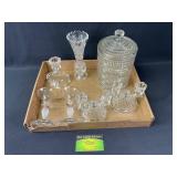 5 candlesticks, vase & jar * crystal like