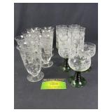 14 Vintage etched glasses