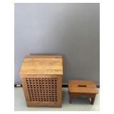 Vintage Wooden Trash Bin and Stool