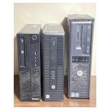 Lenovo, HP, and Dell computer towers