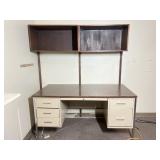 Metal desk and wooden floating shelves