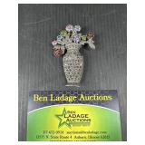 Sterling Brooch 2 1/2" Marcasite and Multi colored