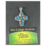 Sterling 2 1/2" Pendant Turquoise and Pink Stone