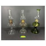 (3) Vintage Oil Lamps 1 green