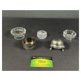 5 Master Salt Cellars w/Pewter, EAPG, silver plate