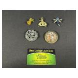 Costume Brooches, Rhinestone, Painted and