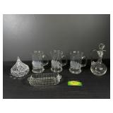 (6) Mixed Glass Items 3 beer mugs, Lg Cruet