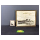 WWII Us Navy Warship Photo with Naval Soldier